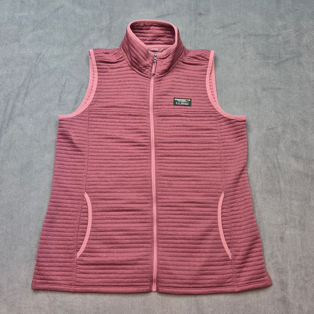 L.L. Bean AirLight Knit Vest Women Medium Pink Full Zip Ribbed Textured 513188